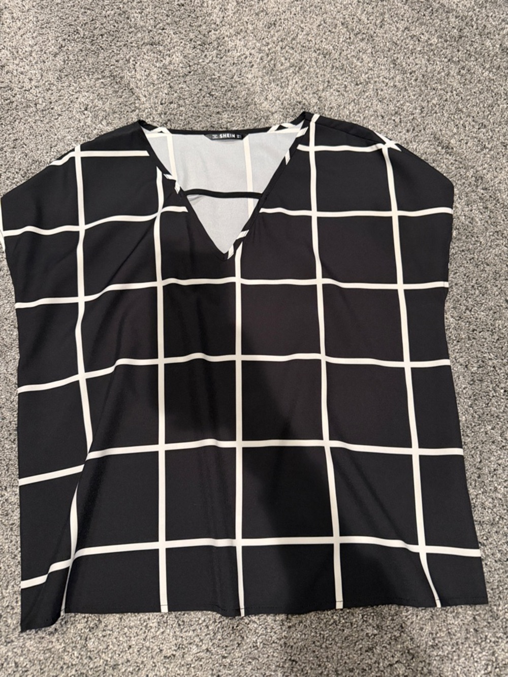 SHEIN Black Blouse with White Windowpane Grid